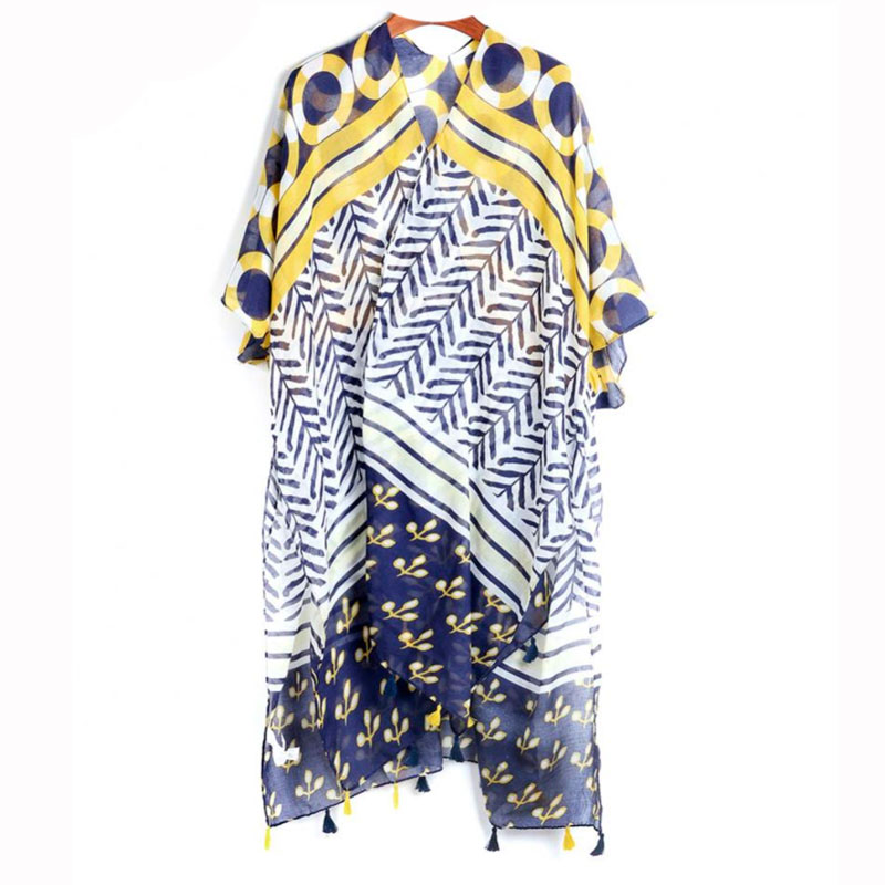 Kimono i gult og blÃ¥t farvemÃ¸nster. - Design nr. k115