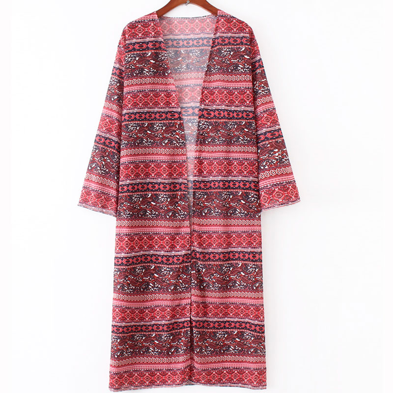 Smuk kimono i flotte rÃ¸de farve nuancer. - Design nr. k133