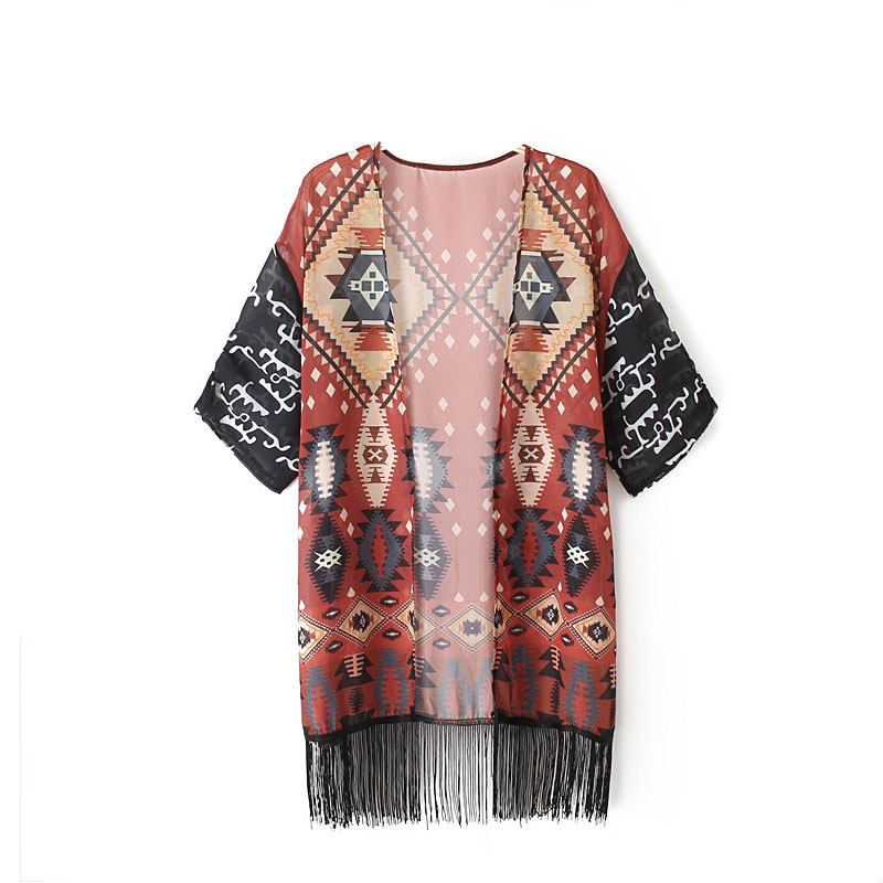 Smuk multicolor geometric tribal Kimono - Design nr. k15