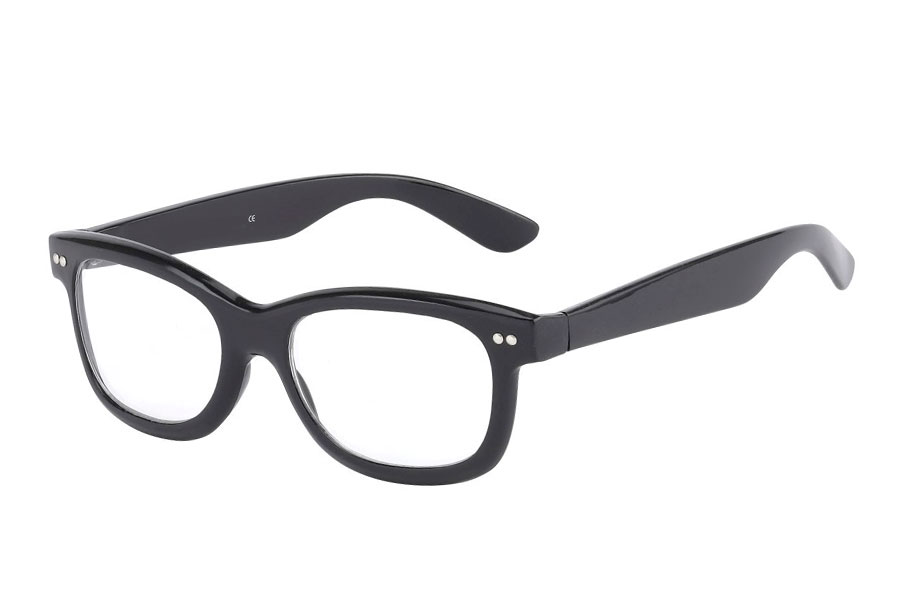 Sort brille med klart glas uden styrke i wayfarer look