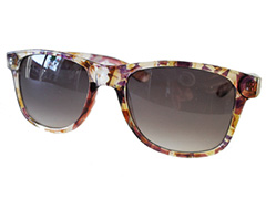 Wayfarer solbrille i gennemsigtig stel med lilla blomst - Design nr. 579