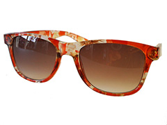 Wayfarer solbrille i gennemsigtig stel med rødlig blomst - Design nr. 580